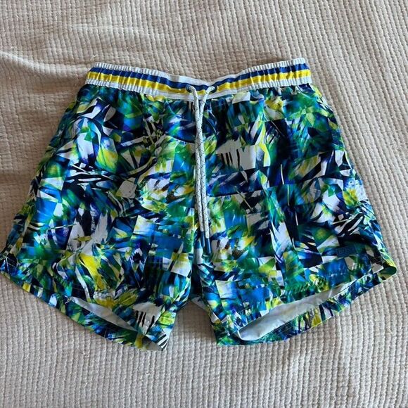 Hugo Boss Swim Trunks Board Shorts Men Small Blue Abstract Mesh Lined Drawstring - Picture 1 of 10